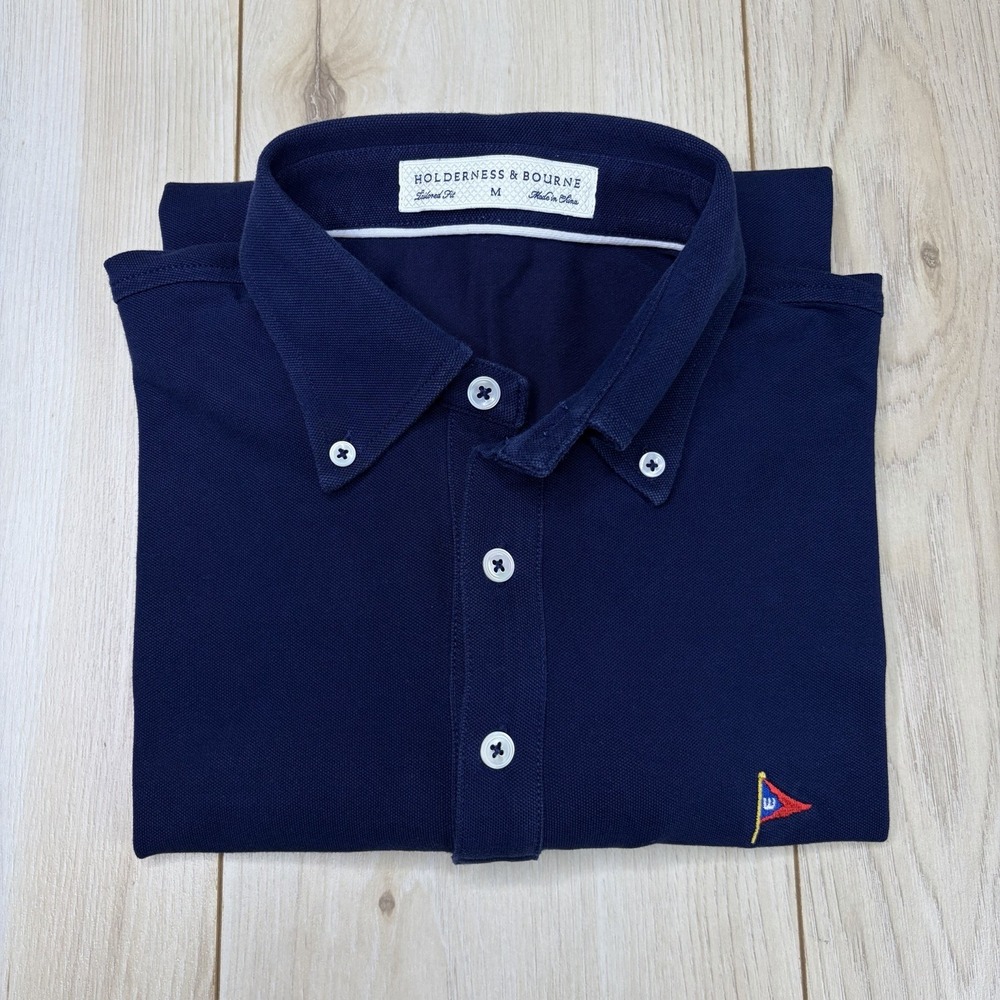 Holderness & Bourne WIANNO YACHT CLUB Mens Medium The Burton Polo Shirt Navy